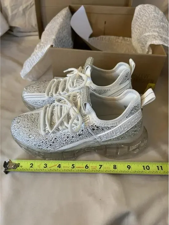 Steve Madden Maxima-R White Rhinestone Fashion Slip On Sneaker - Picture 6 of 13